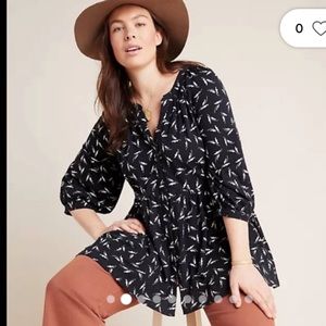 Anthropologie Maeve Winona Baby-Doll Tunic Top Size XXS 3/4 Sleeve Printed #f36
